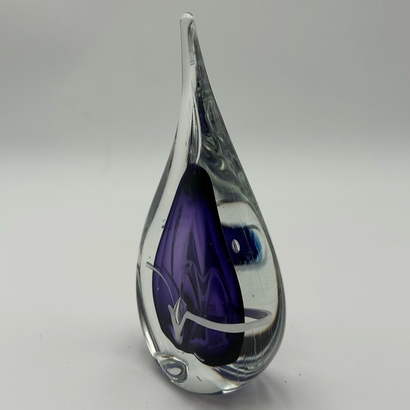 Signed Adam Jablonski Tear Drop Paperweight Purple Art Glass - Picture 5 of 10